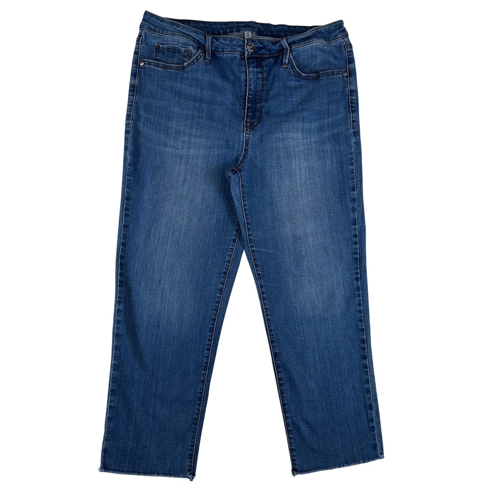 Seven7 Womens Med Wash Straight Leg Raw Hem Stretch Crop Jeans Size 14 Blue